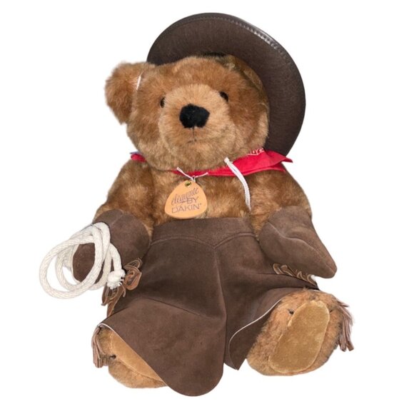 Cowboy Teddy Bear By Dakin With Hat & Bandana Plush Toy Collectible 12" Vintage - Picture 1 of 13